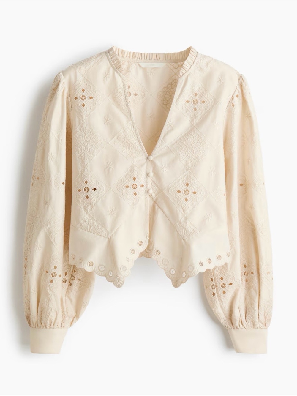 H&M Eyelet Embroidered Cotton Shorts Size M NWT (Light Beige) - Picture 7 of 16